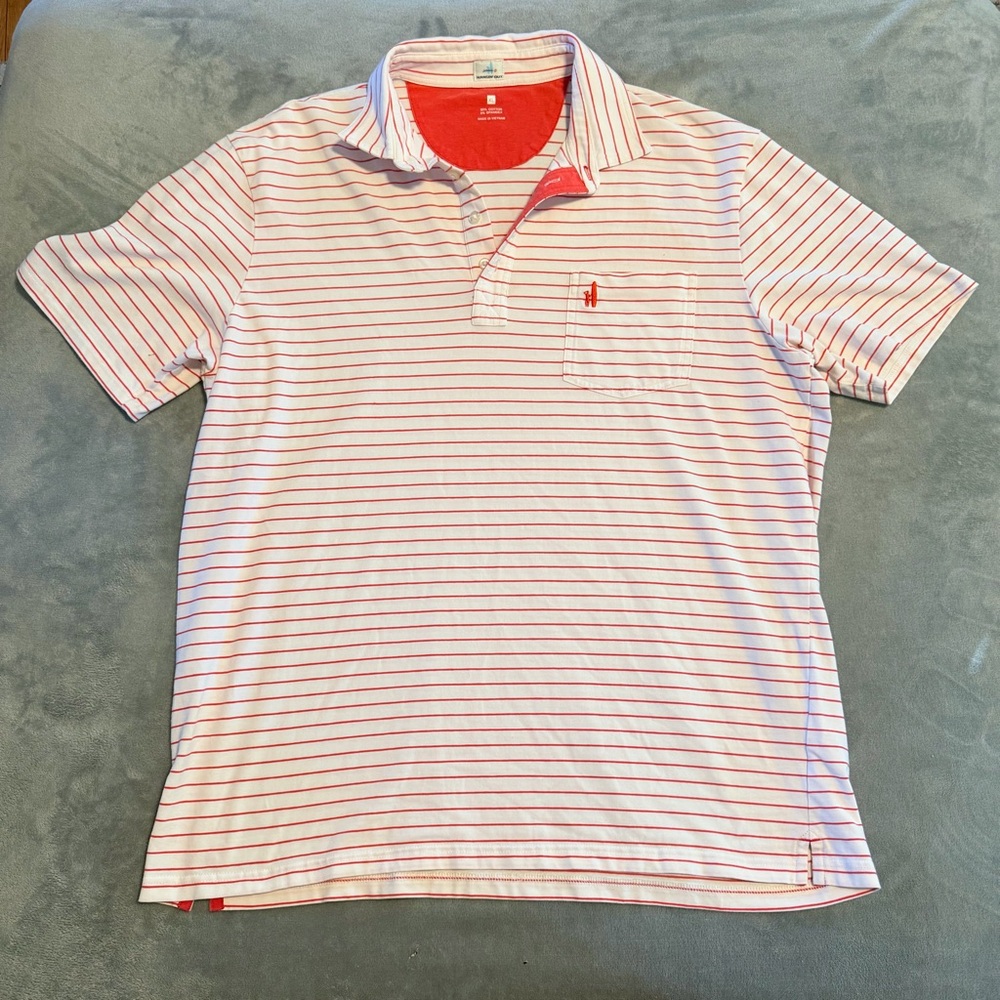 Johnnie-O Polo Shirt Men’s Medium Cherry Striped Neese Short Sleeve